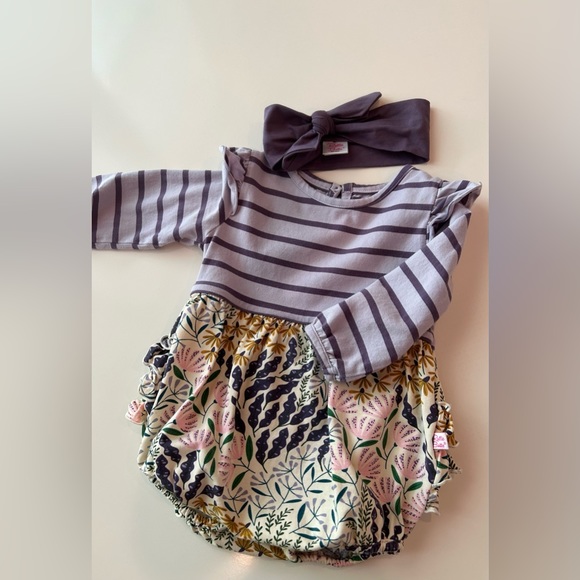 Ruffle Butts Flutter Bubble Romper with Knot Wrap Headband - Picture 7 of 7